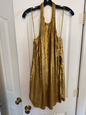 Express Gold Sequin Halter Party Dress